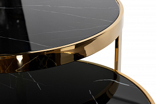 47ED-ET081S-GOLD END TABLE (2pcs set) GOLD/BLACK MARBLE GLASS d60*H60 / d46*H50 cm