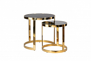 47ED-ET081S-GOLD END TABLE (2pcs set) GOLD/BLACK MARBLE GLASS d60*H60 / d46*H50 cm