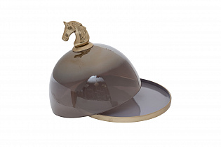 69-22295 Decorative platter with glass cover "Horse" d26*Н25.5cm